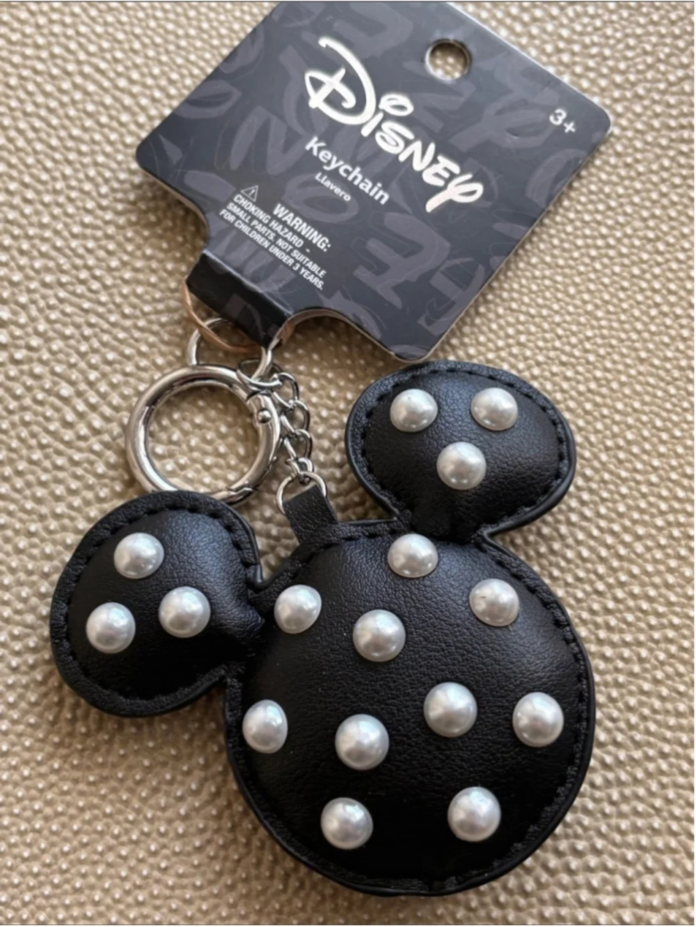 Disney Aldi Black Mickey Mouse Faux Pearl Stud Keychain Charm Bag Charm NWT